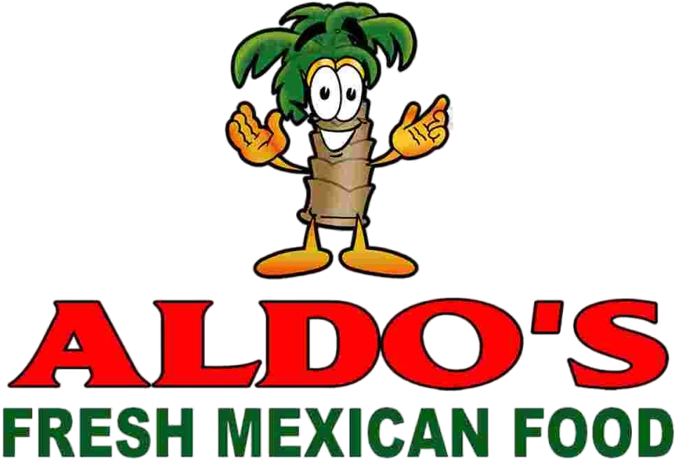 Aldo's Fresh Mexican Food: their palm-tree mascot over the red ALDO'S wordmark